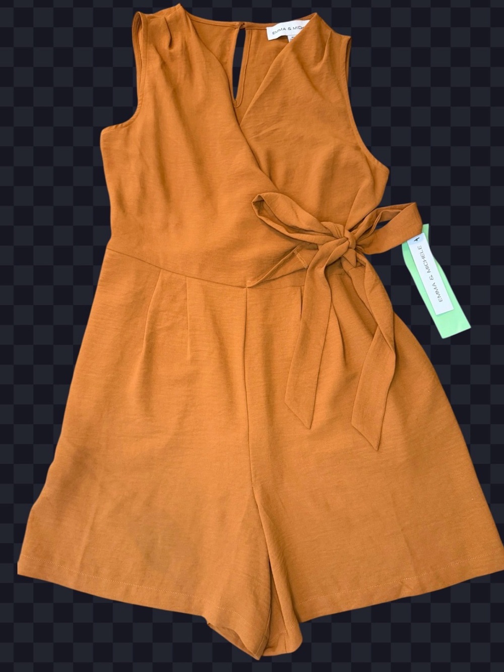 TitleNWT Emma & Michele V-Neck Sleeveless Wrap Romper with Tie Front - Size pS